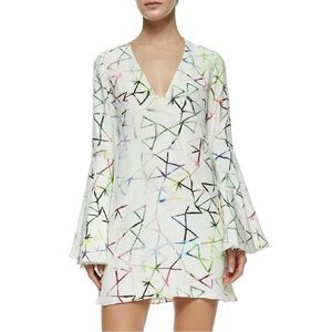 Alexis White Cream Multicolor Abstract Design Mini Dress 100% Silk - XS